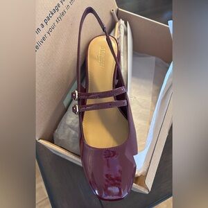 J Crew Mary Jane Slingback Heels Burgandy